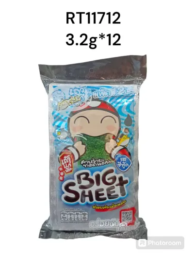 Taokaenoi Big Sheet Fried Seaweed Seafood Flavor (3.2g × 12 Packs)