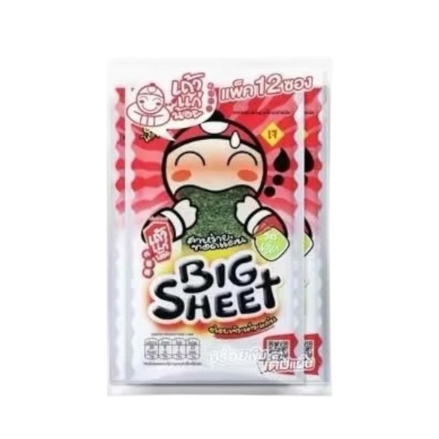 Taokaenoi Big Sheet Fried Seaweed Spicy Flavor (3.2g × 12 Packs)