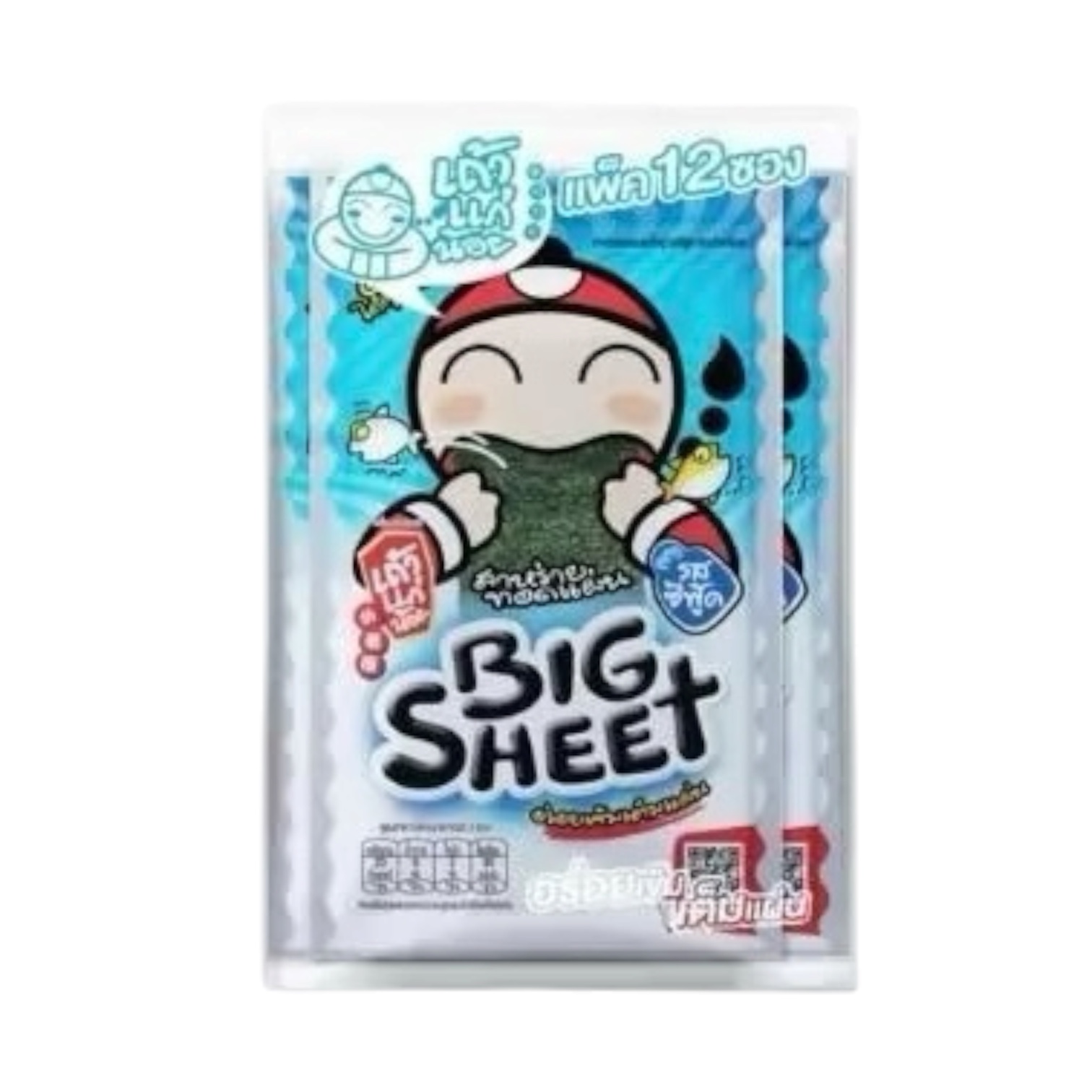Taokaenoi Big Sheet Fried Seaweed Seafood Flavor (3.2g × 12 Packs)
