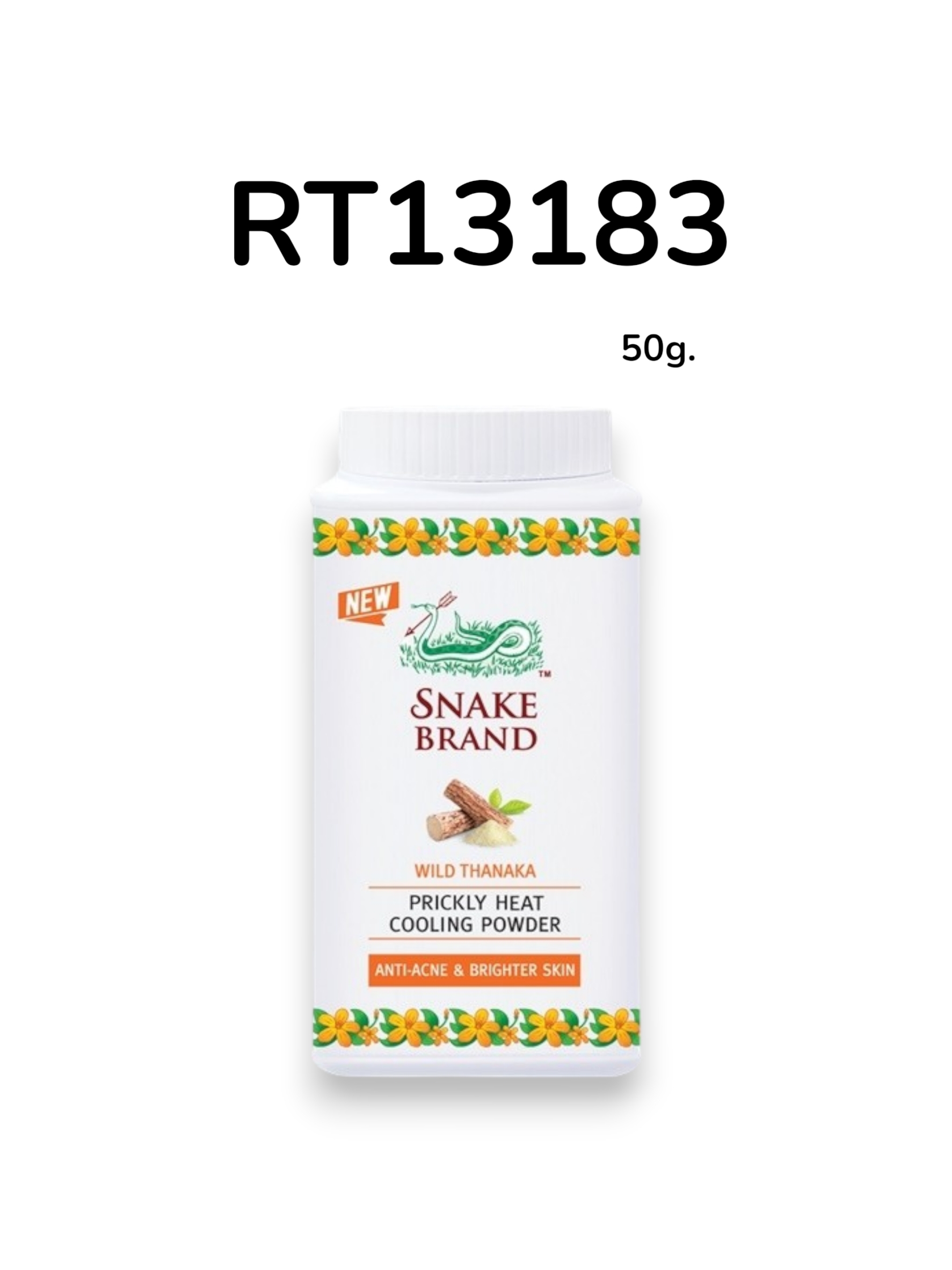 SNAKE BRAND Prickly Heat Cooling Powder Wild Thanaka 50g.