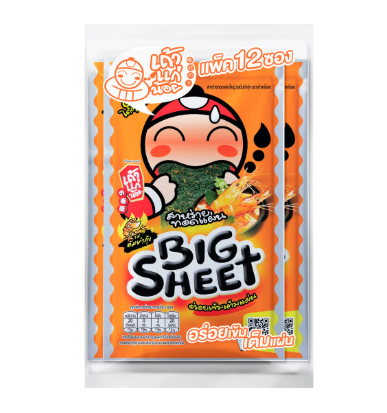 TAO KAE NOI Big Sheet Fried Seaweed Tom Yum Flavor (3.2g x 12)