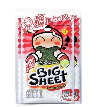 Taokaenoi Big Sheet Fried Seaweed Spicy Flavor (3.2g × 12 Packs)